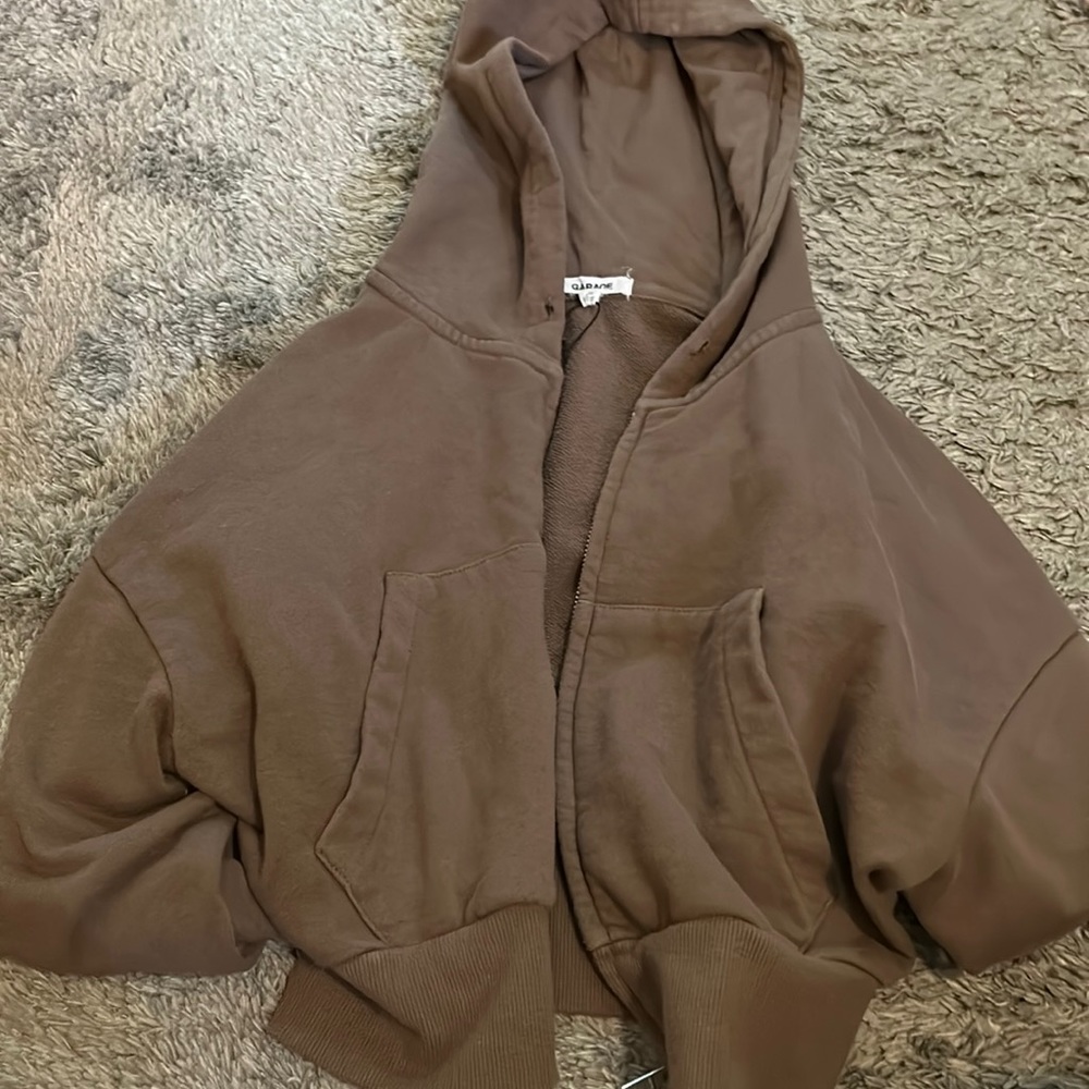 Brown garage cropped zip up, size small.